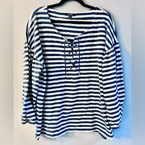 Chaps Blue and White Striped Long Sleeve Top